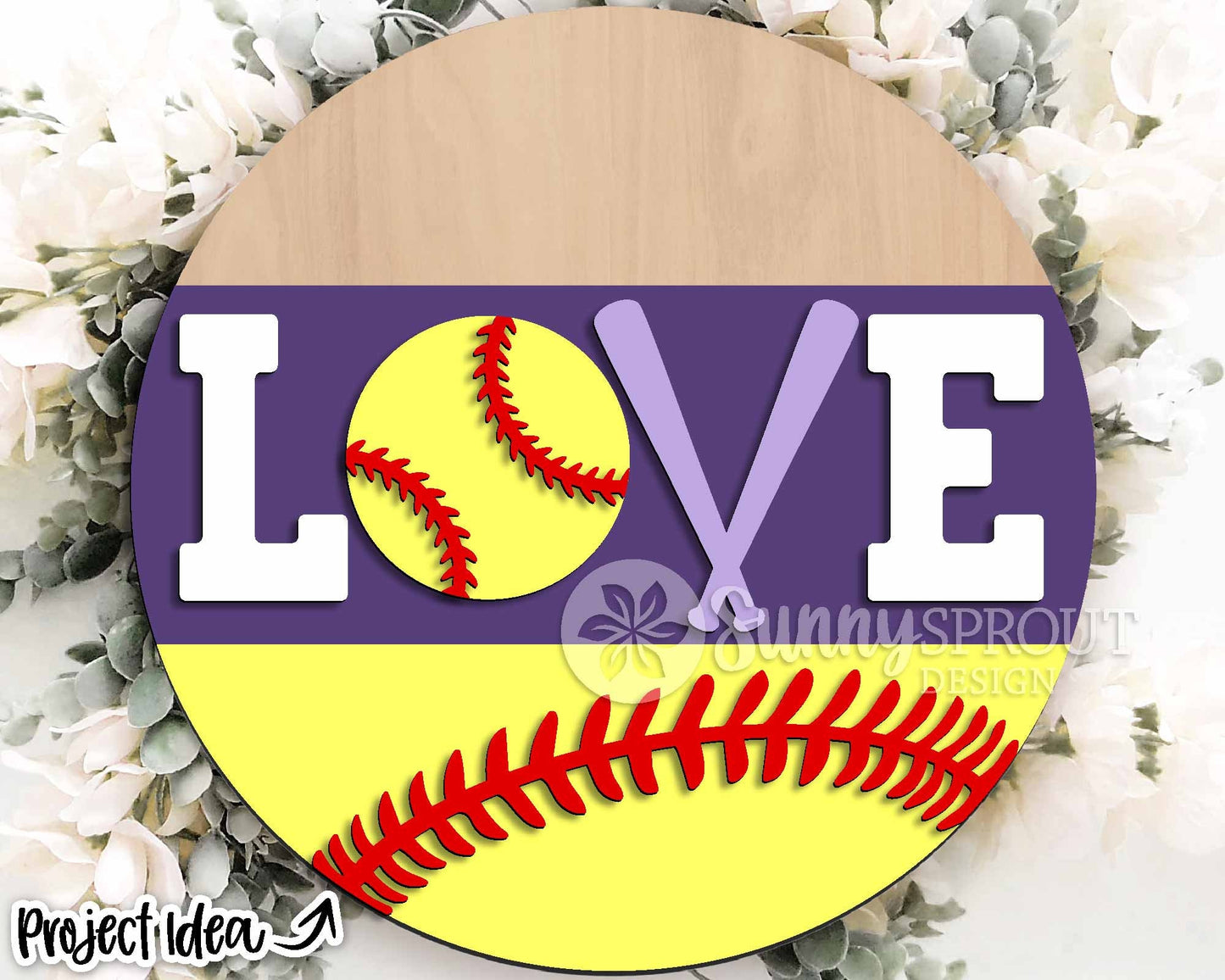 LOVE Baseball Softball Sign, Digital Download, SVG Laser Cut File, Cricut, Round Door Hanger Wall Art Design, Sports Decor