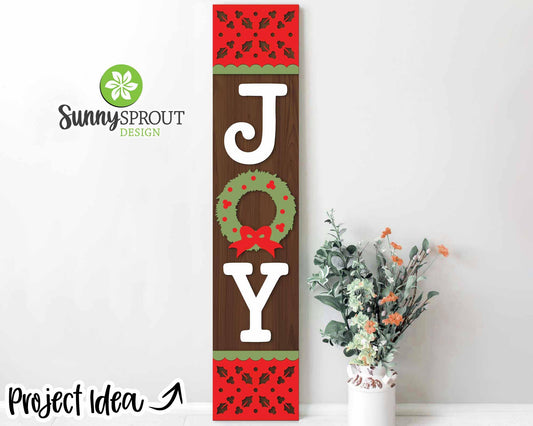 Joy Wreath Vertical Porch Sign, Digital download, SVG laser cut file, Cricut, Christmas welcome door leaner design