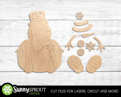 Sitting Snowman Snowflake Christmas Ornament, Digital download, SVG laser cut file, Cricut, Christmas design