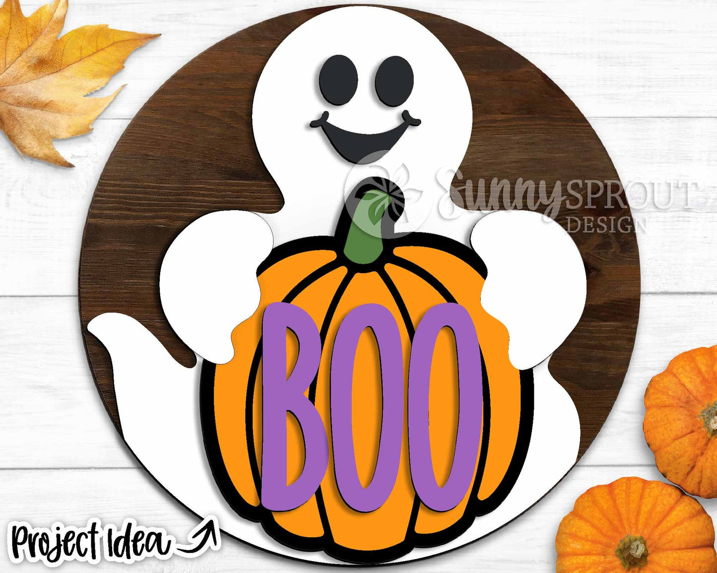 Boo Ghost Pumpkin Sign, Digital Download, SVG Laser Cut File, Cricut, Round Halloween Door Hanger Design