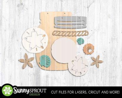 Sand Dollar Seashells Mason Jar Sign, Digital download, SVG Laser cut file, Cricut, Door hanger wall art design, Beach coastal decor