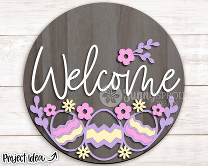 Welcome Easter Egg Flower Sign, Digital download, SVG laser cut file, Cricut, Round door hanger design