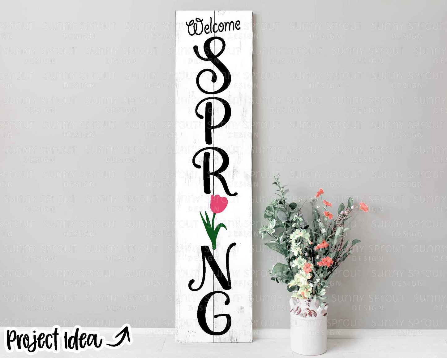 Welcome Spring Flower Porch Sign, Digital download, SVG Cricut cut file, Silhouette, Door leaner design