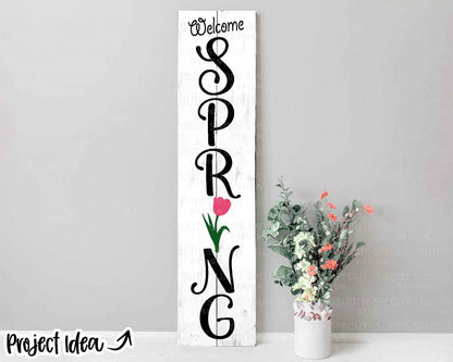 Welcome Spring Flower Porch Sign, Digital download, SVG Cricut cut file, Silhouette, Door leaner design