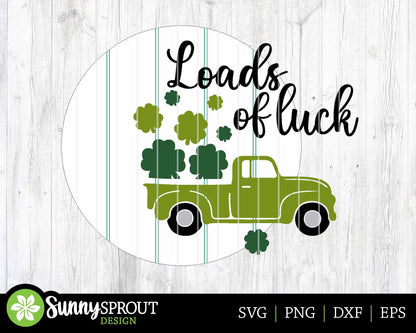 Loads of Luck Truck Sign, Digital Download, SVG Laser Cut File, Cricut, Round Door Hanger Design, Farmhouse St. Patrick's Day Decor