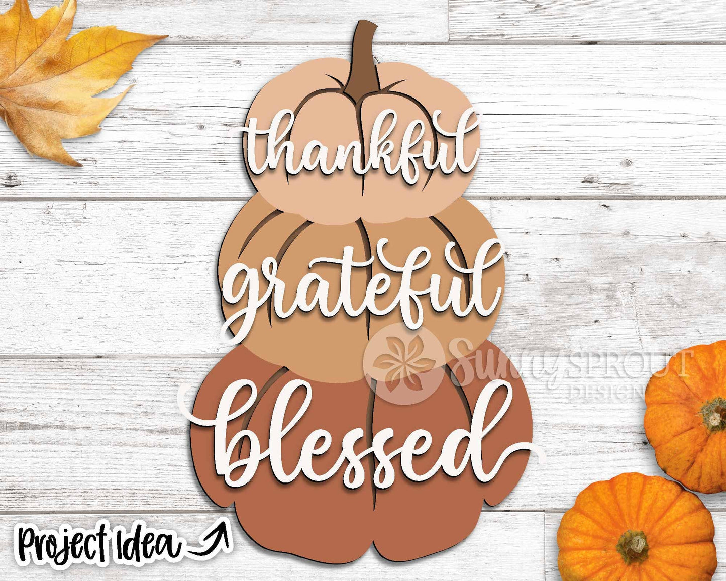 Thankful Grateful Blessed Pumpkin Sign, Digital Download, SVG Laser Cut File, Cricut, Farmhouse Thanksgiving Fall Door Hanger Design