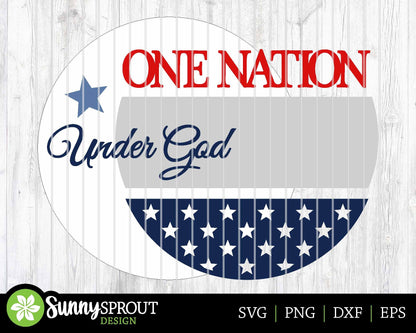 One Nation Under God Flag Sign, Digital Download, SVG Laser Cut File, Cricut, Round Door Hanger Design, Patriotic 4th of July Decor