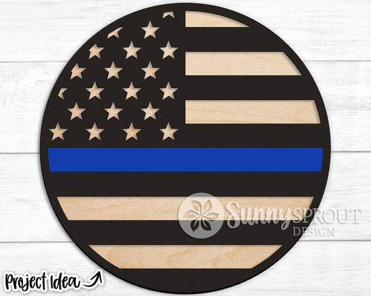 Police Firefighter Military Flag Sign, Digital Download, SVG Laser Cut File, Cricut, Patriotic Round Door Hanger Design