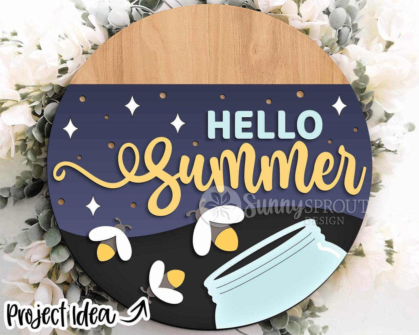 Summer Laser Sign Bundle 5, Round door hanger svg, Glowforge laser file, Cricut, Front door welcome sign, Hello summer svg