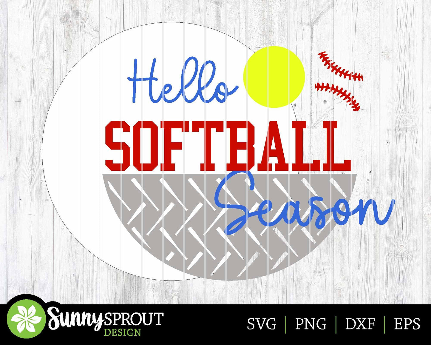 Hello Softball Season Sign, Digital Download, SVG Laser Cut File, Cricut, Round Door Hanger Design, Sports Decor