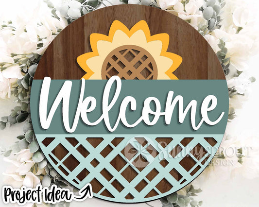 Welcome Plaid Sunflower Sign, Digital Download, SVG Laser Cut File, Cricut, Summer Fall Round Door Hanger Design