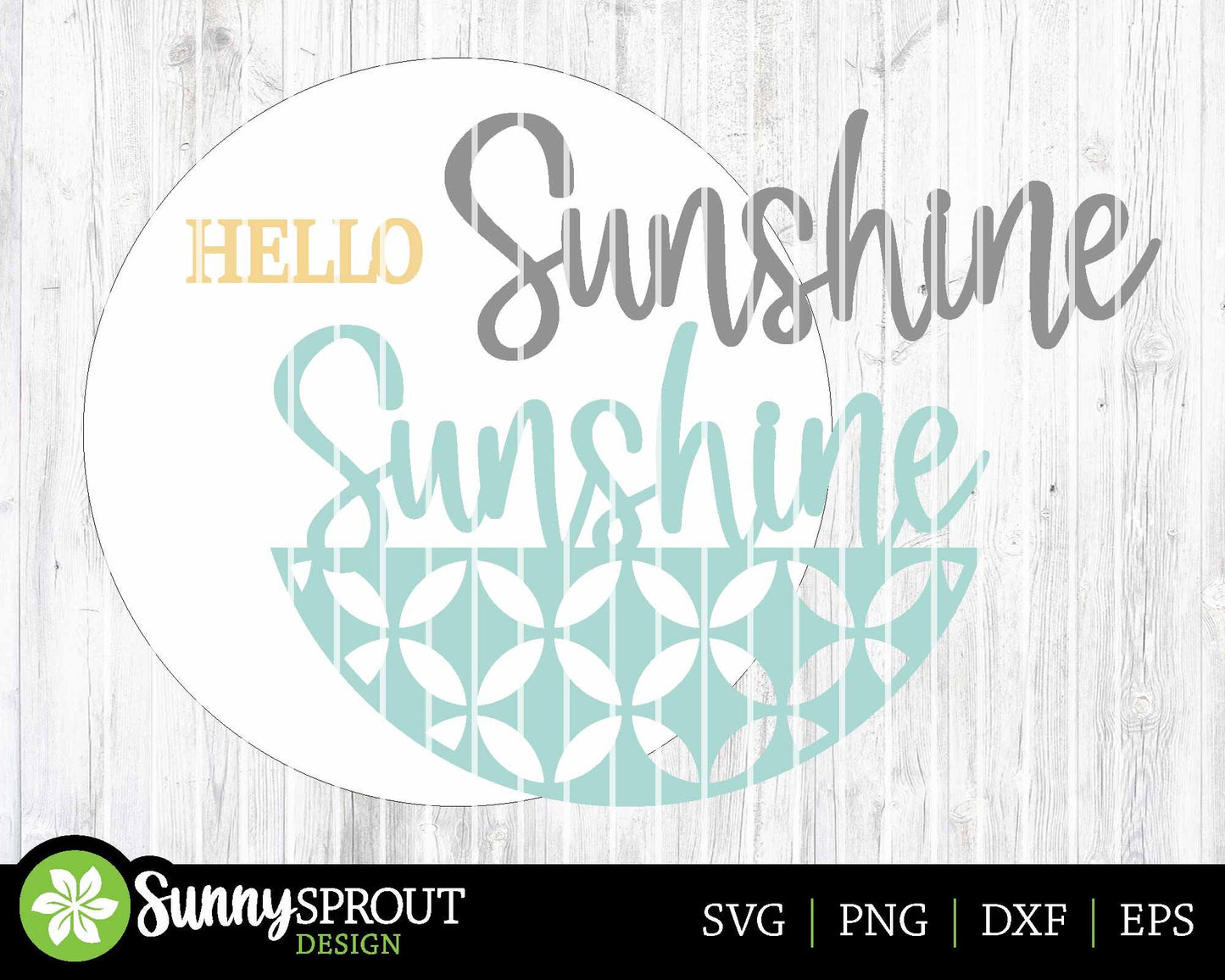 Hello Sunshine Circle Pattern Sign, Digital Download, SVG Laser Cut File, Summer Round Door Hanger Design