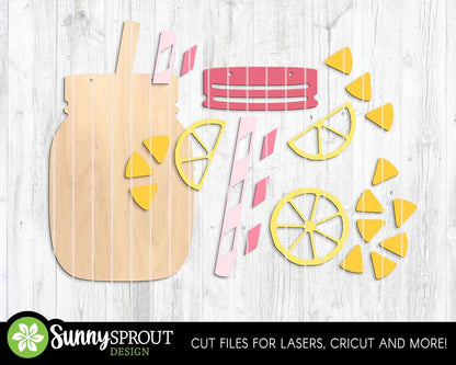 Mason Jar Pink Lemonade with Straw Sign, Digital Download, SVG Laser Cut File, Cricut, Summer Door Hanger Design