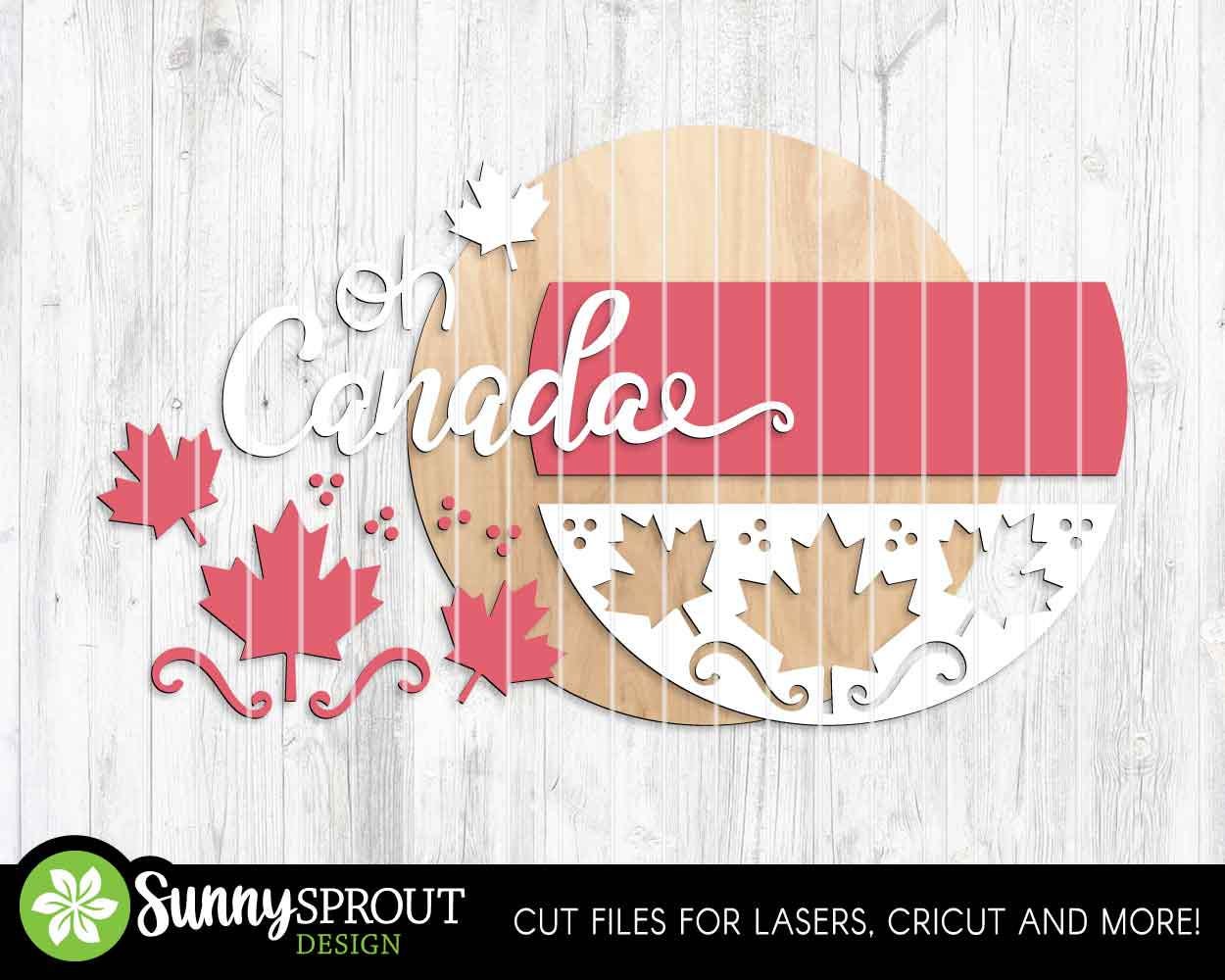 Oh Canada Maple Leaf Sign, Digital Download, SVG Laser Cut File, Cricut, Summer Canada Day Round Door Hanger Design