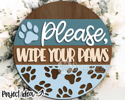 Dog Laser Sign Bundle, Round door hanger svg, Glowforge laser file, Cricut cut file, Front door welcome sign, Paw prints