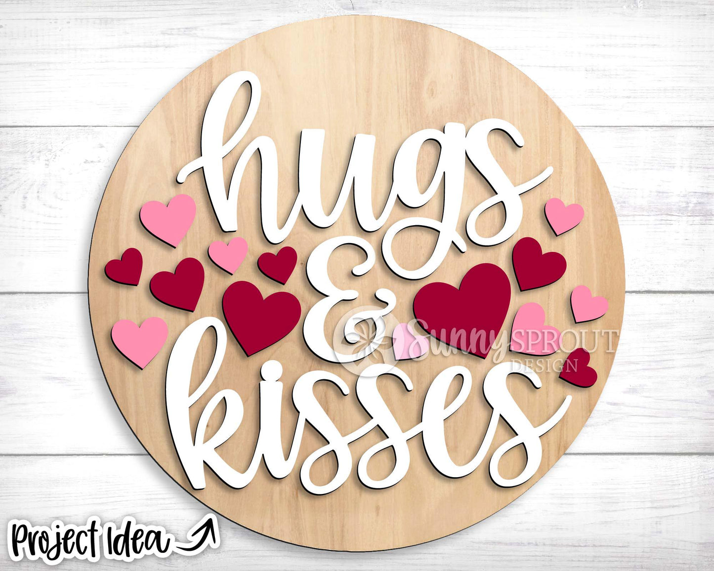 Hugs and Kisses Hearts Sign, Digital Download, SVG Laser Cut File, Cricut, Round Door Hanger Wall Art Design, Valentine's Day Decor