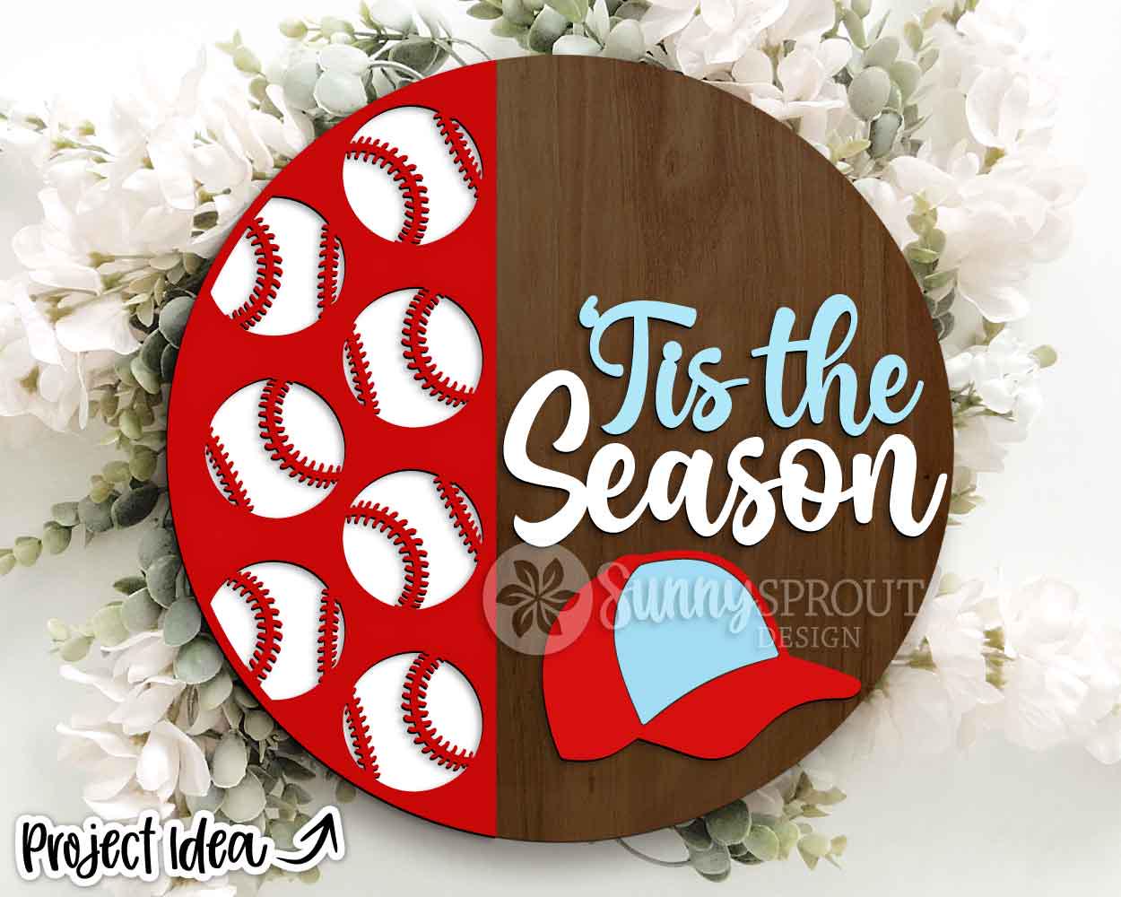 Tis the Season Baseball Pattern Sign, Digital Download, SVG Laser Cut File, Cricut, Door Hanger Design, Sports Decor