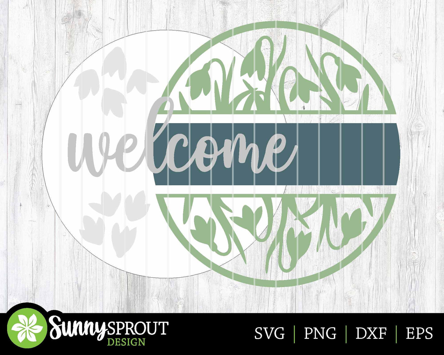 Welcome Snowdrop Flower Sign, Digital download, SVG laser cut file, Cricut, Round door hanger design, Spring Easter decor