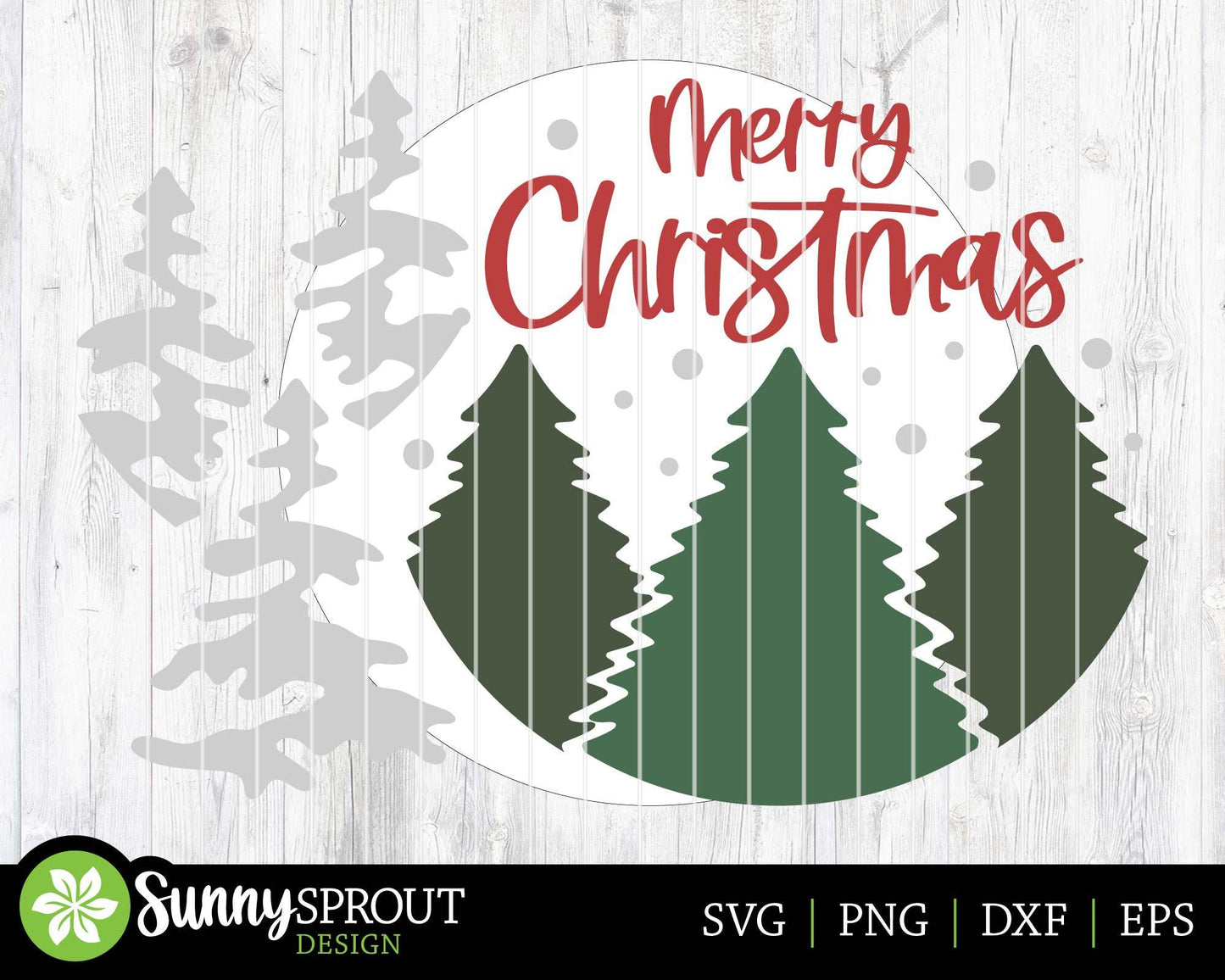 Merry Christmas Snowy Pine Trees Sign, Digital Download, SVG Laser Cut File, Cricut, Round Door Hanger Design