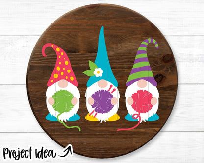 Knitting Gnomes Holding Yarn SVG, Digital Download, Cricut Cut File, Silhouette, Knit, Crochet, Sewing Design