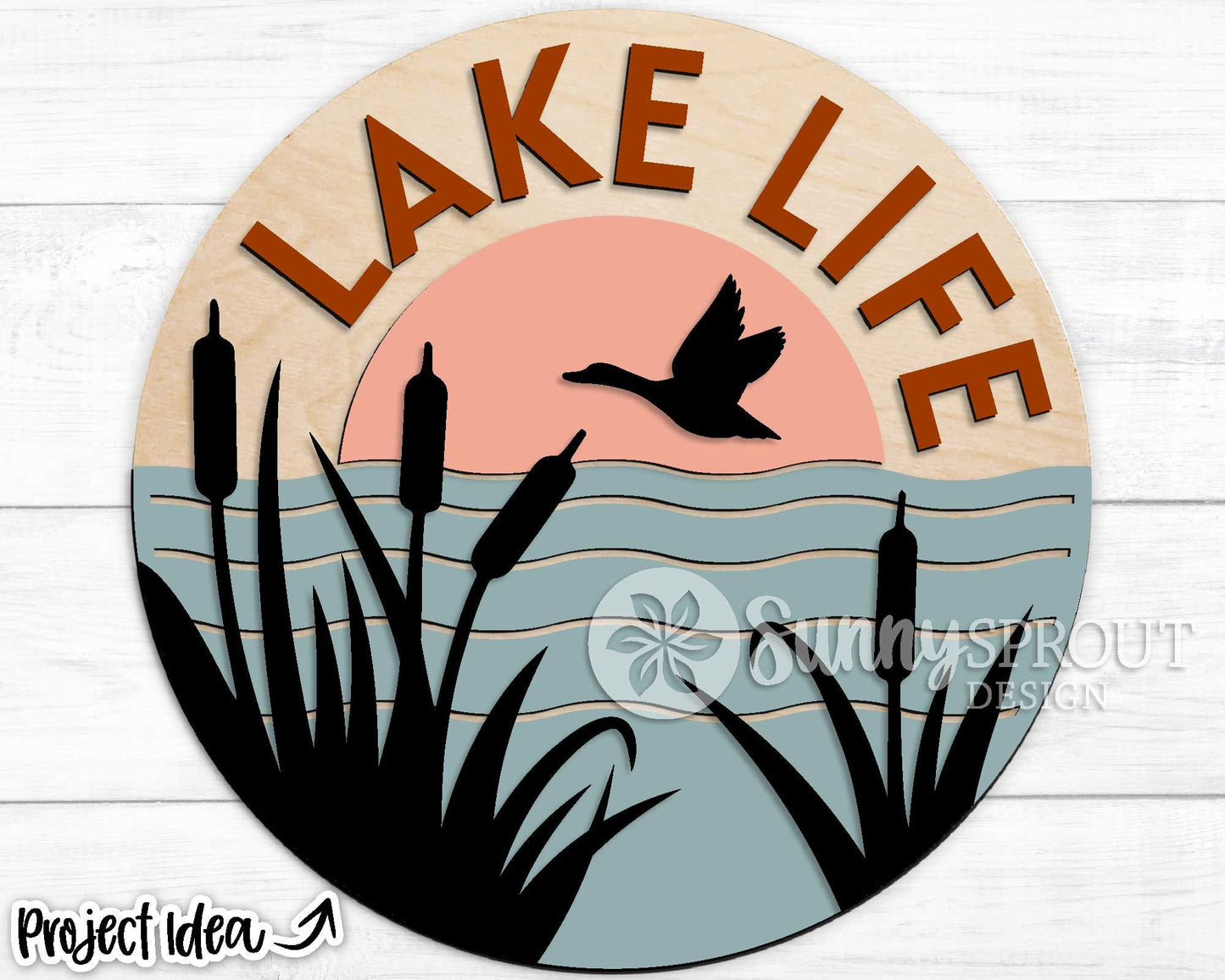 Lake Life Cattails Sign, Digital download, SVG Laser cut file, Cricut, Round door hanger design, Lake house cabin decor