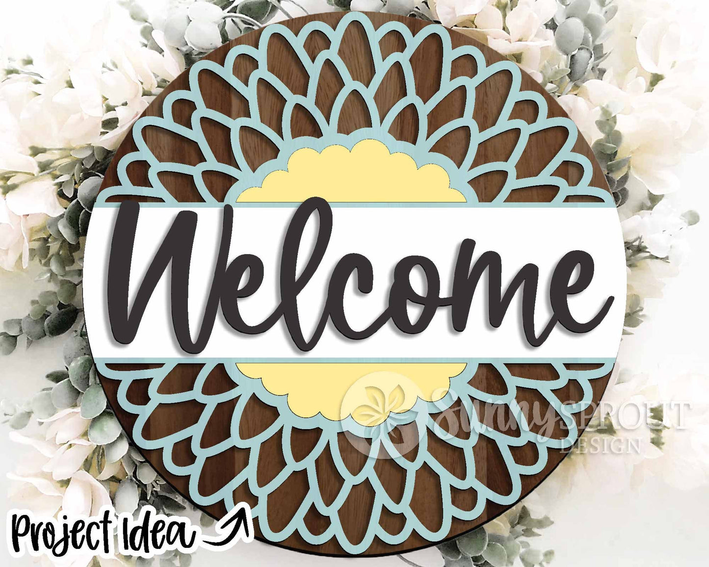 Floral Welcome Laser Sign Bundle, Round door hanger svg, Glowforge laser file, Cricut cut file, Front door sign svg