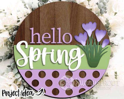 Spring Sign Bundle 2, Round door hanger svg, Glowforge laser file, Cricut, Spring flower welcome sign, Hello Spring
