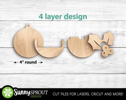 Gift Card Holder Holly Ornament, Digital download, SVG laser cut file, Cricut, Christmas design