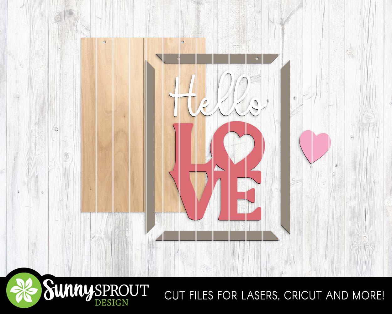 Hello Love Heart Sign, Digital Download, SVG Laser Cut File, Cricut, Door Hanger Wall Art Design, Valentine's Day Decor