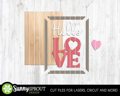 Hello Love Heart Sign, Digital Download, SVG Laser Cut File, Cricut, Door Hanger Wall Art Design, Valentine's Day Decor