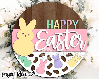 Easter Sign Bundle 5, Round door hanger svg, Glowforge laser file, Cricut cut file, Spring welcome sign svg, Easter bunny