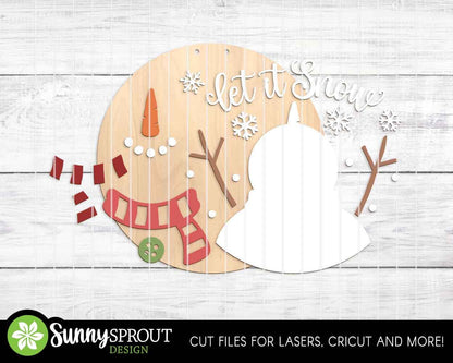 Let It Snow Snowman Sign, Round door hanger svg, Christmas holiday sign, Glowforge laser cut file, Cricut, Winter decor