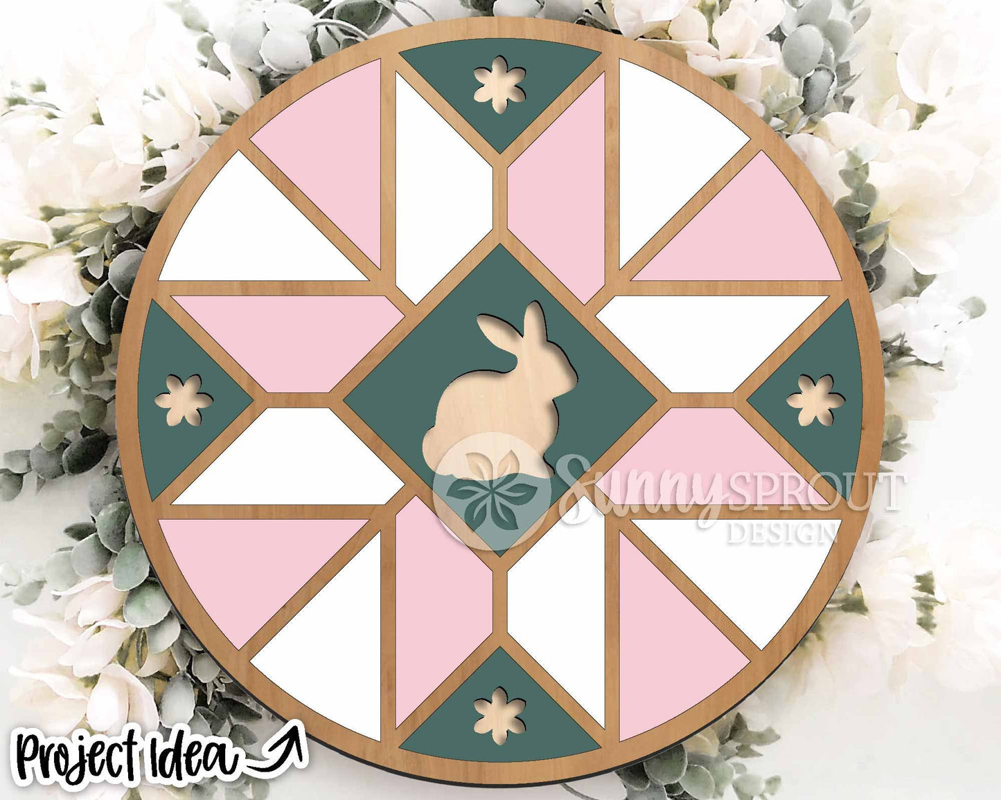 Easter Bunny Barn Quilt Sign, Digital download, SVG laser cut file, Cricut, Round door hanger design, Farmhouse decor