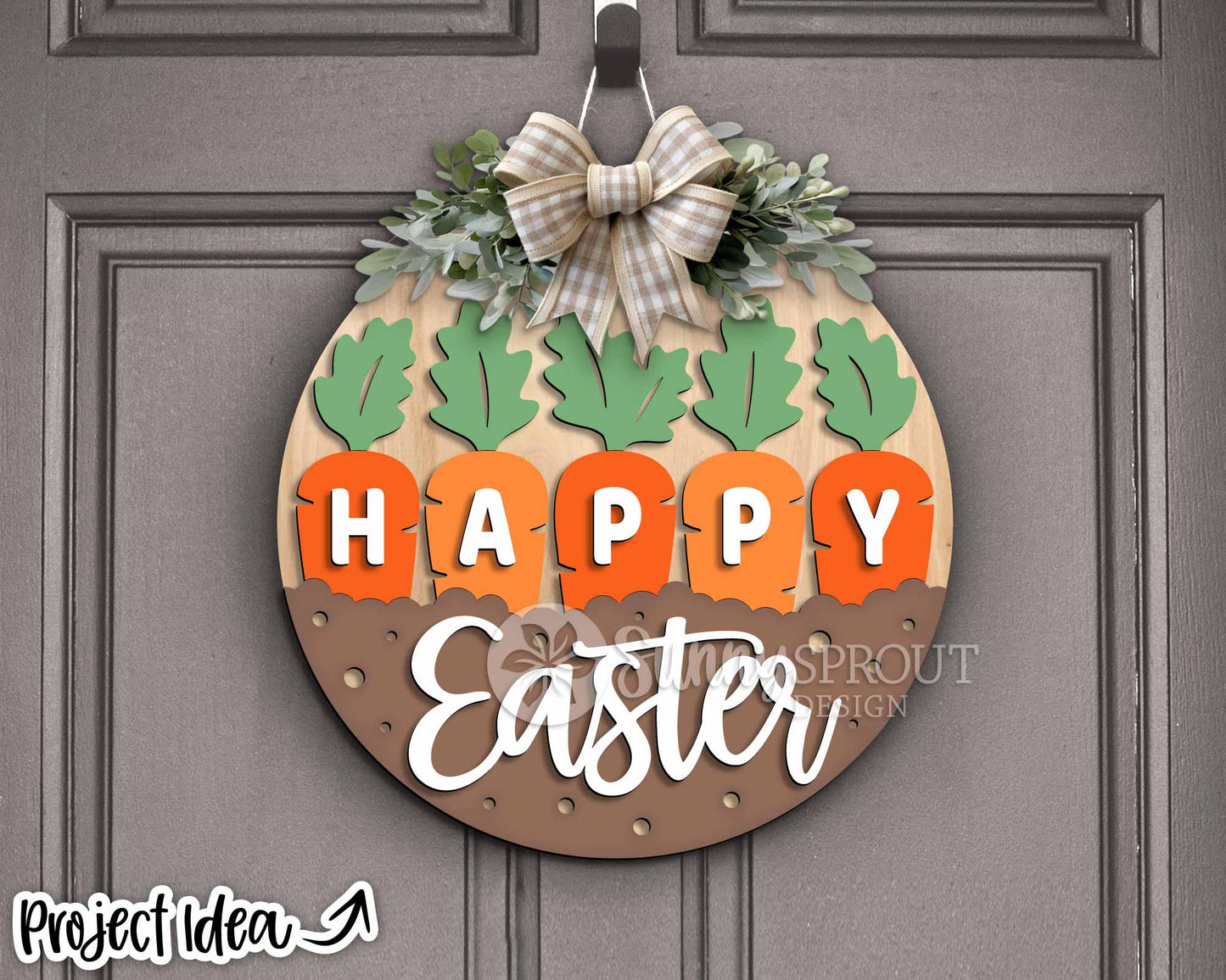 Happy Easter Carrots Sign, Digital download, SVG Laser cut file, Cricut, Round door hanger design, Spring Easter decor