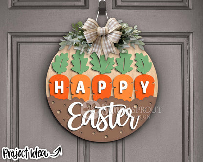 Happy Easter Carrots Sign, Digital download, SVG Laser cut file, Cricut, Round door hanger design, Spring Easter decor