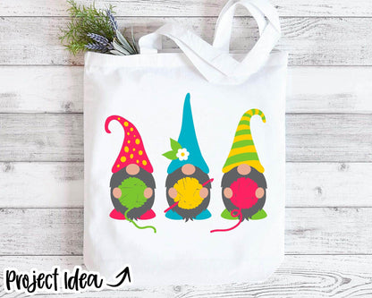 Crochet Gnomes Holding Yarn SVG, Digital Download, Cricut Cut File, Silhouette, Knitting, Crochet, Sewing Design