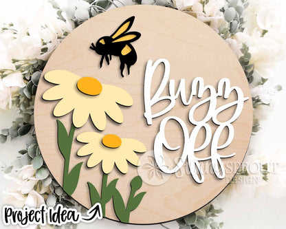 Buzz Off Daisy Bee Sign, Digital Download, SVG Laser Cut File, Cricut, Sarcastic SVG, Summer Round Door Hanger Design