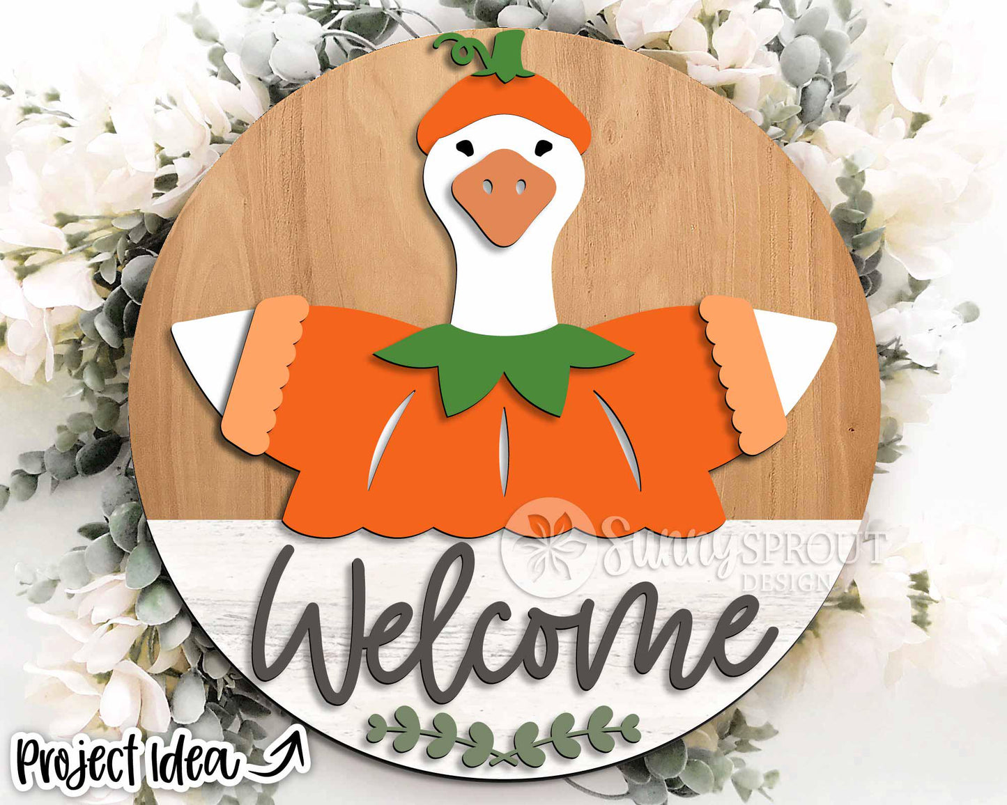 Goose Welcome Pumpkin Sign, Digital Download, SVG Laser Cut File, Cricut, Round Fall Door Hanger Design, Interchangeable Outfit