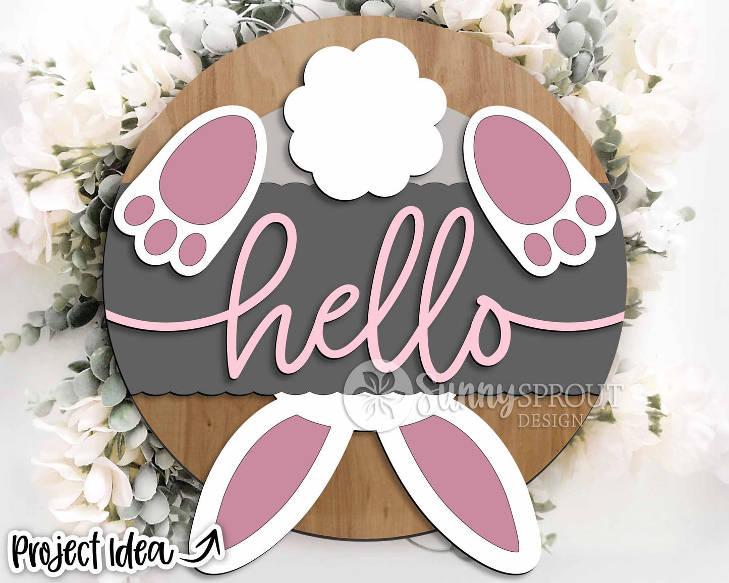 Hello Upside Down Bunny Sign, Digital download, SVG Laser cut file, Cricut, Round door hanger design, Spring Easter decor
