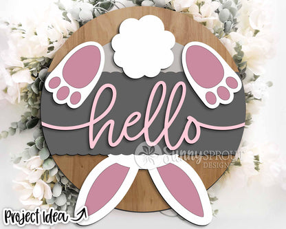 Hello Upside Down Bunny Sign, Digital download, SVG Laser cut file, Cricut, Round door hanger design, Spring Easter decor
