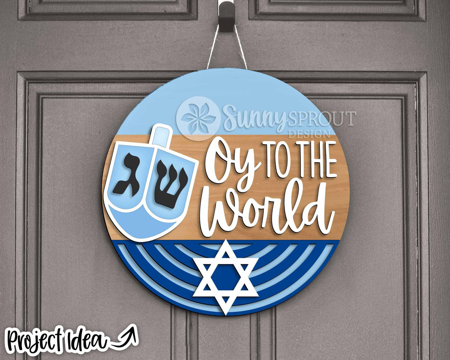 Oy to the World Dreidel Sign, Digital Download, SVG Laser Cut File, Cricut, Round Door Hanger Design, Hanukkah Jewish Decor