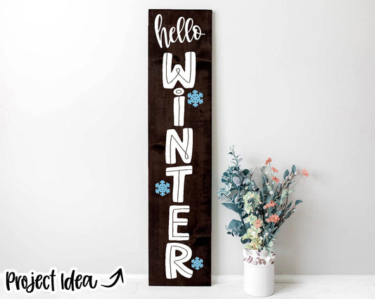 Hello Winter Snowflake Porch Sign Digital Download | Print File, Cricut, Silhouette Cut File | Vertical Door Sign Design | svg png dxf eps