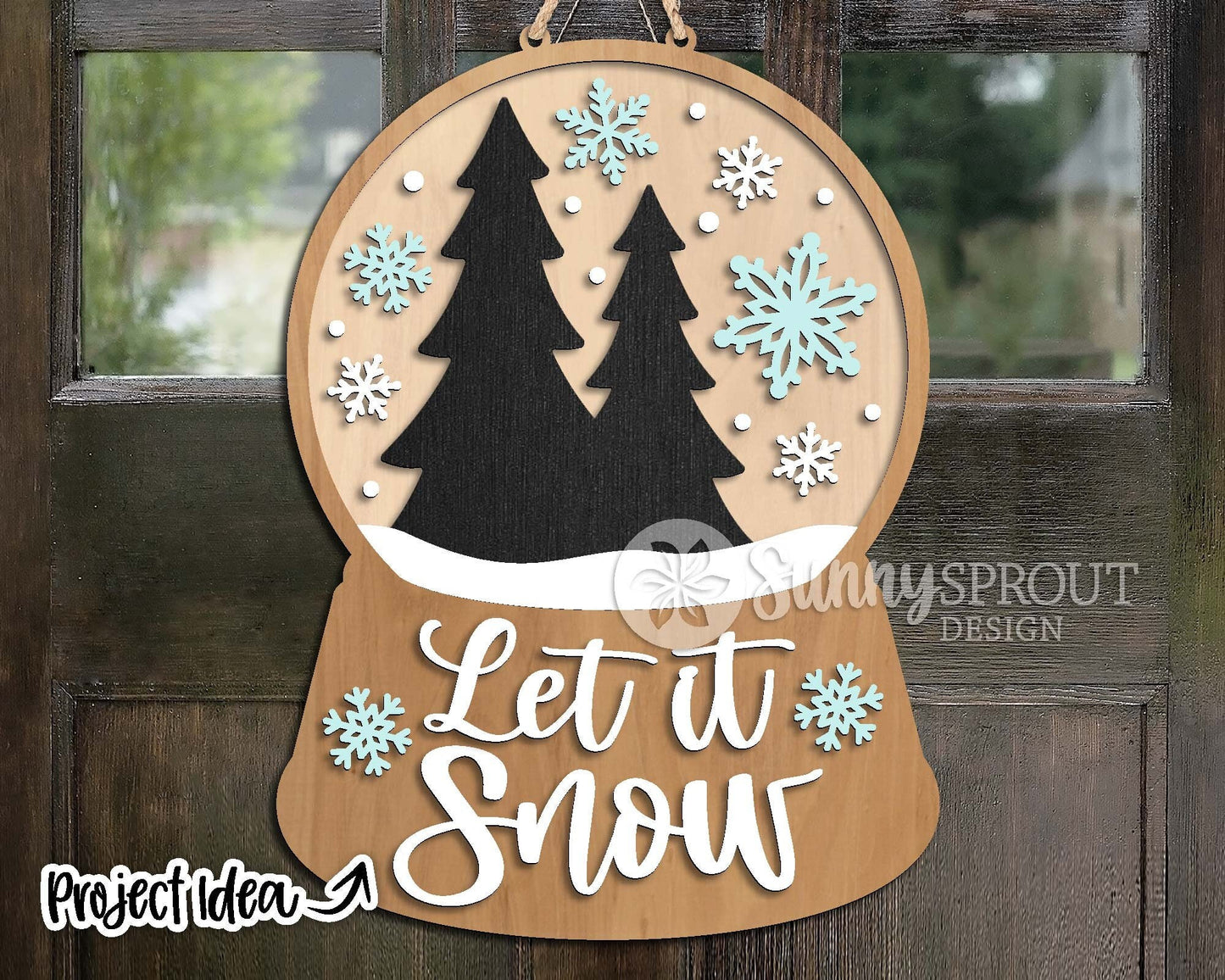 Let It Snow Snow Globe Sign, Winter door hanger svg, Glowforge laser file, Cricut, Winter welcome sign, Snowflake decor
