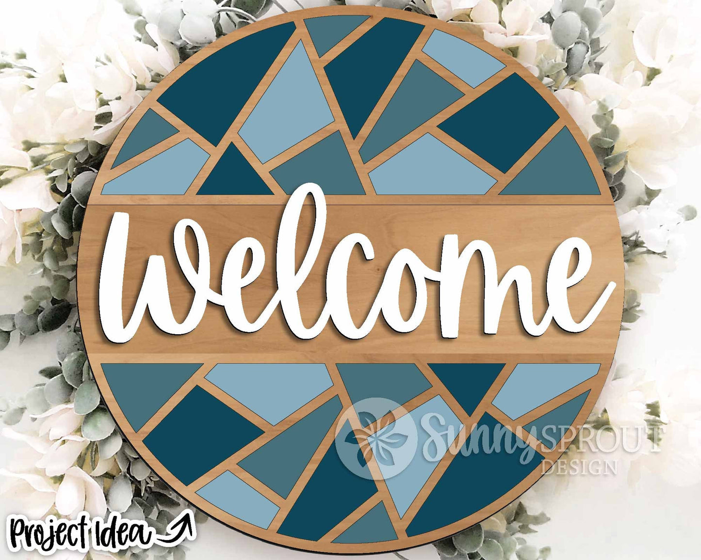 Abstract Geometric Welcome Sign, Digital Download, SVG Laser Cut File, Cricut, Modern Round Door Hanger Design