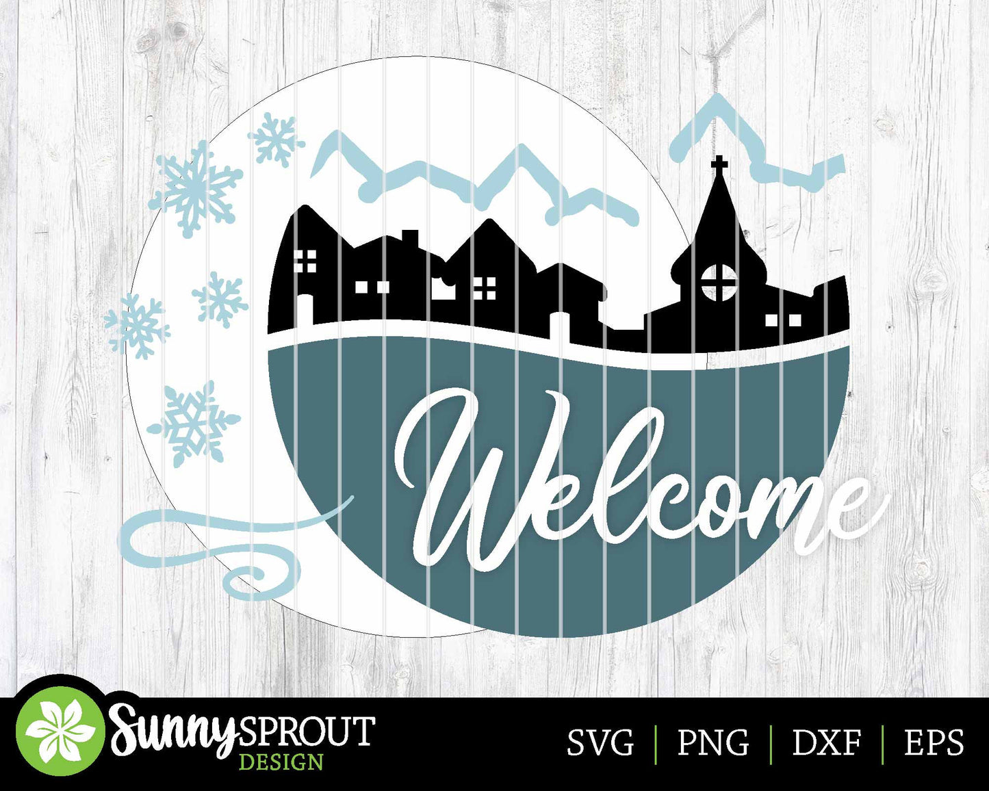 Welcome Winter Village Sign, Round door hanger svg, Glowforge laser cut file, Cricut, Christmas sign svg, Snowflake decor