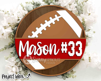 Football Player Name Number Sign, Digital Download, SVG Laser Cut File, Cricut, Door Hanger Wall Art Design, Personalized Sports Decor