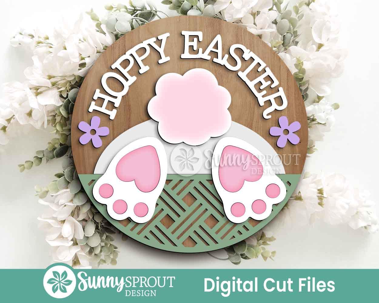 Hoppy Easter Bunny Butt Sign, Digital download, SVG Laser cut file, Cricut, Round door hanger design