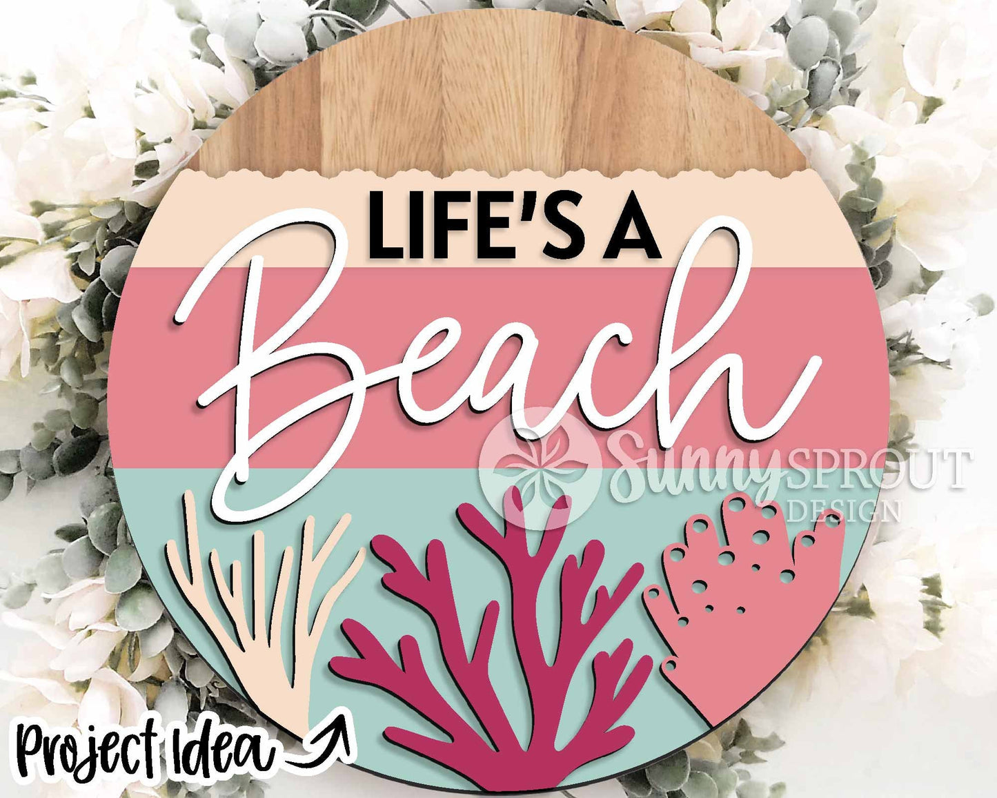 Beach Theme Sign Bundle, Round door hanger svg, Glowforge laser file, Cricut, Front door welcome sign, Ocean decor svg
