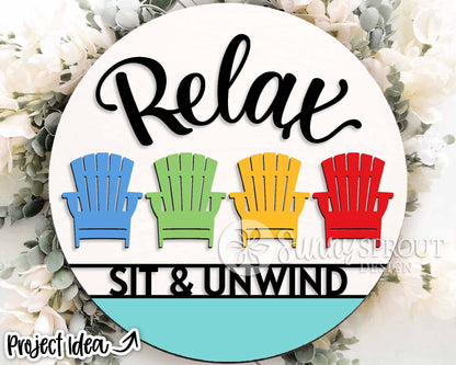 Relax Adirondack Chair Sign, Digital Download, SVG Laser Cut File, Cricut, Beach SVG, Summer Round Door Hanger Design