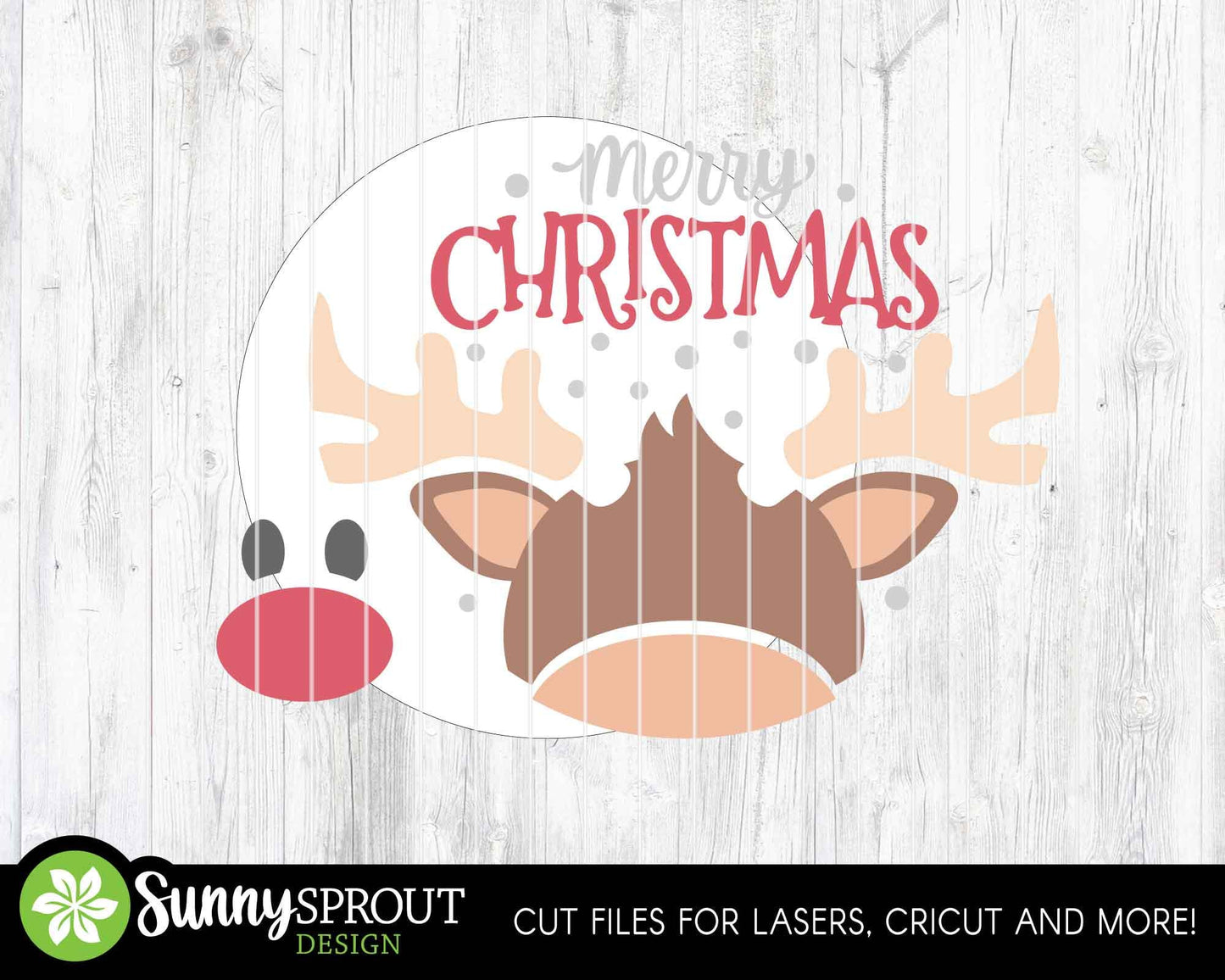Merry Christmas Reindeer Sign, Digital Download, SVG Laser Cut File, Cricut, Round Door Hanger Design